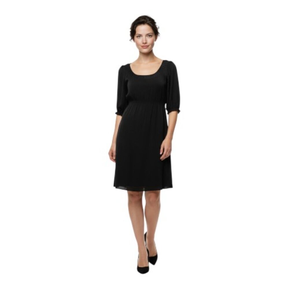Theory Black Scoop Neck Half Sleeve Dazzell Charm Silk Blend Dress